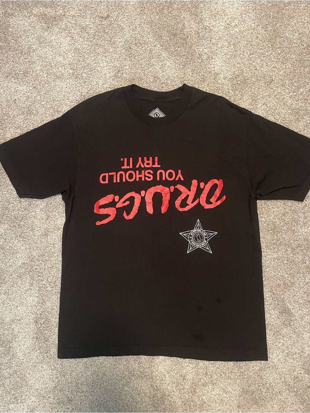 Cactus jack Black & Red Graphic Tee with 'ORUCS' Print